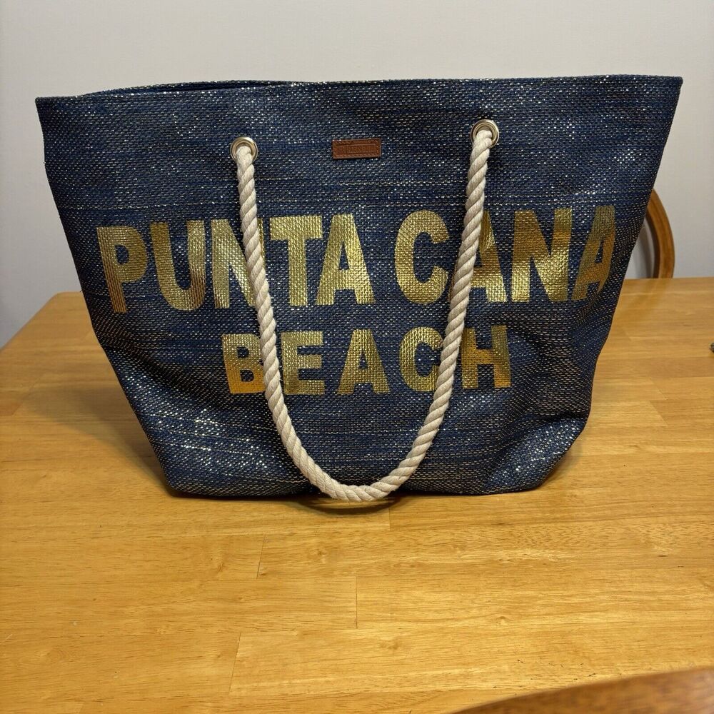 Robin Ruth Tote Purse Shoulder Bag Punta Cana Beach Gold‎ Blue Party Rope F5